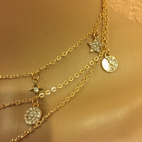 🌙 Boho 3 chain moon star celestial necklace 🌟 - Picture 5 of 8